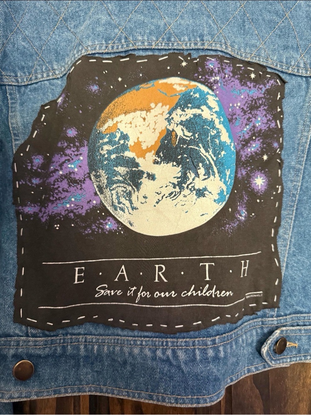 Custom Denim Jacket with Earth Graphic Patch by AHA NYC small - Picture 8 of 8